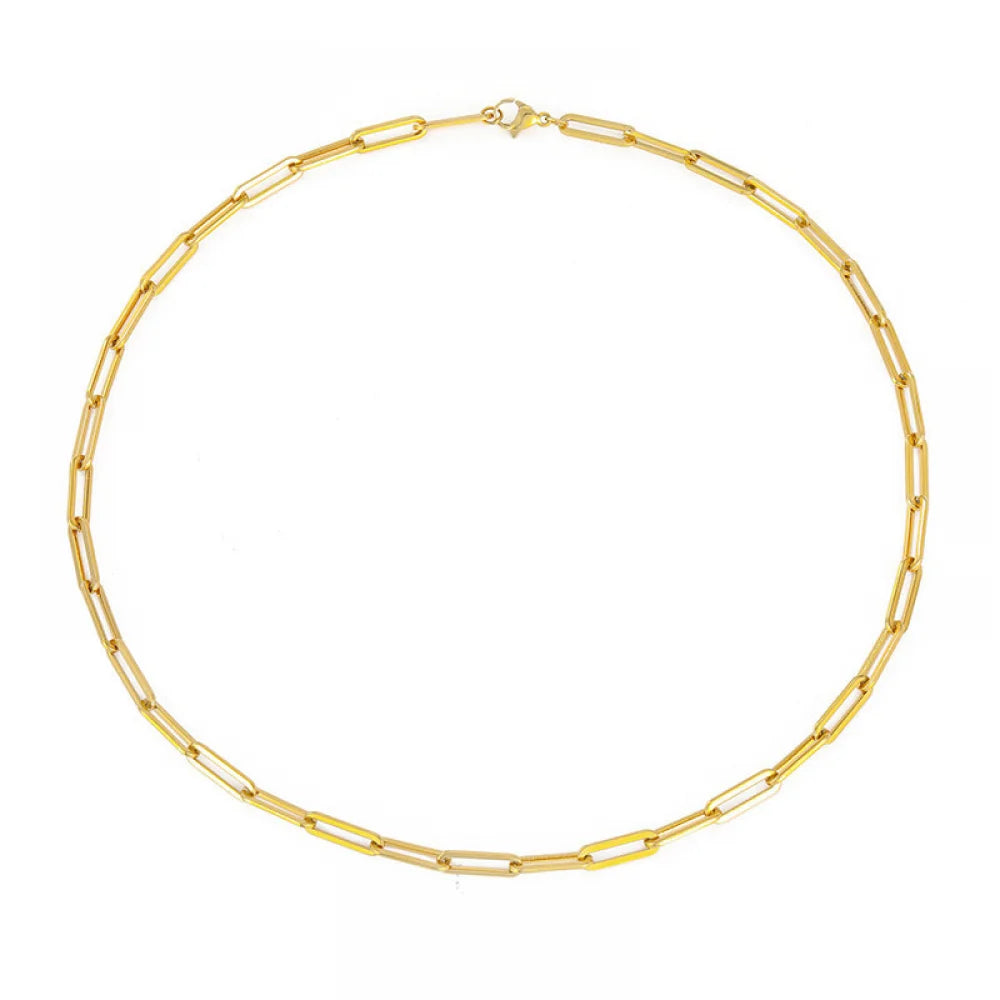 Wholesale Fashion Anti Tarnish Simple Jewelry Gold Plated Stainless Steel Paper Clip Necklace Paperclip Chain