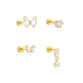Women Elegant Butterfly Flat Back Stud 925 Sterling Silver Piercing Jewelry for Daily Wear