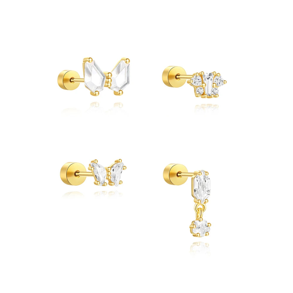 Women Elegant Butterfly Flat Back Stud 925 Sterling Silver Piercing Jewelry for Daily Wear