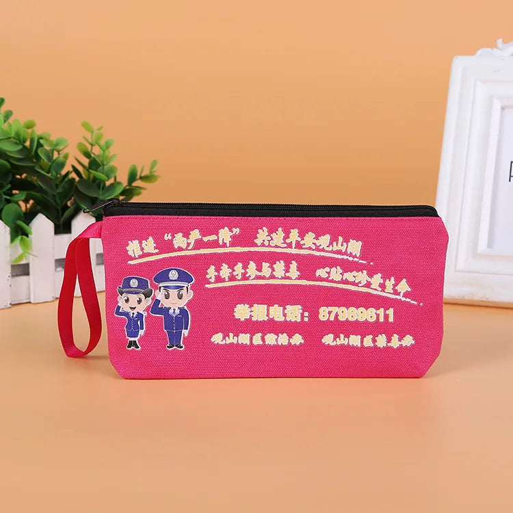Bag Travel Toiletry Logo Printed Pink OEM Makeup Vanity Case Personalised Printing Canvas Zipper Cosmetic Pouch