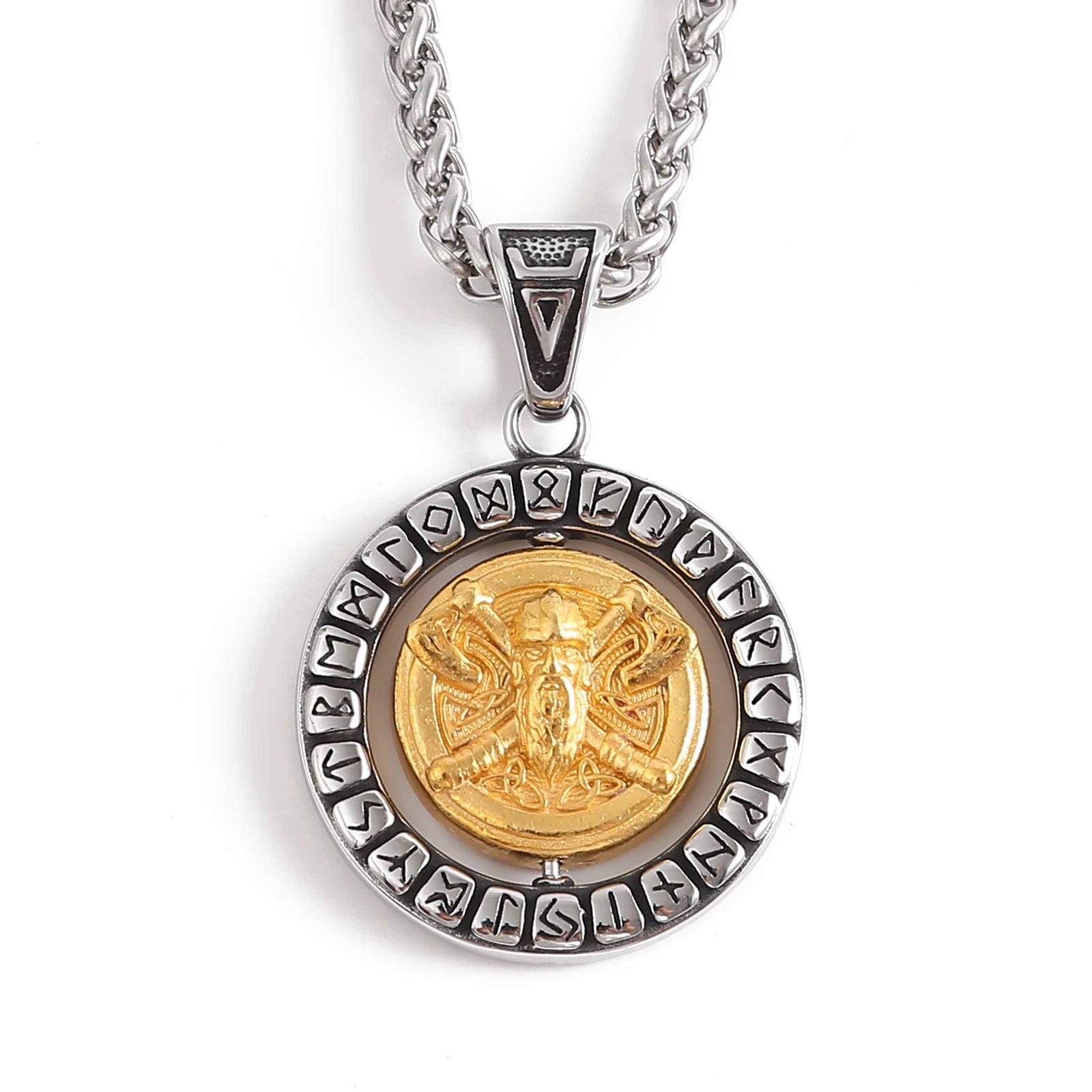 Viking Souvenir Stainless Steel Viking Necklace Men Norse Rotating Odin Pendant Viking Jewelry