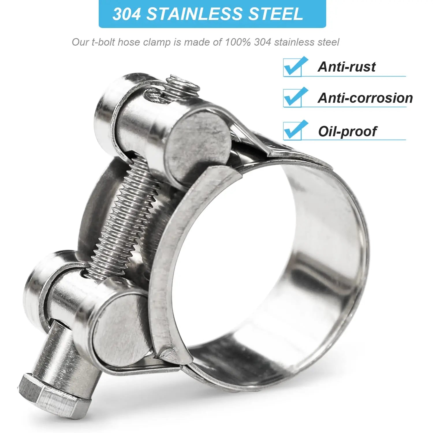 T-Bolt Hose ClampsStainless Steel Heavy Duty Adjustable Tube Clamps