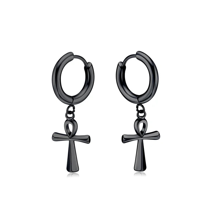 Punk Unisex Jewelry Hoop Earrings Stainless Steel Cross Pendant Earring