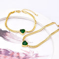 Factory Price Gold Plated Stainless Steel Snake Bone Chain Jewelry Woman Delicate Zircon Inlay Heart Pendant Necklace Bracelet