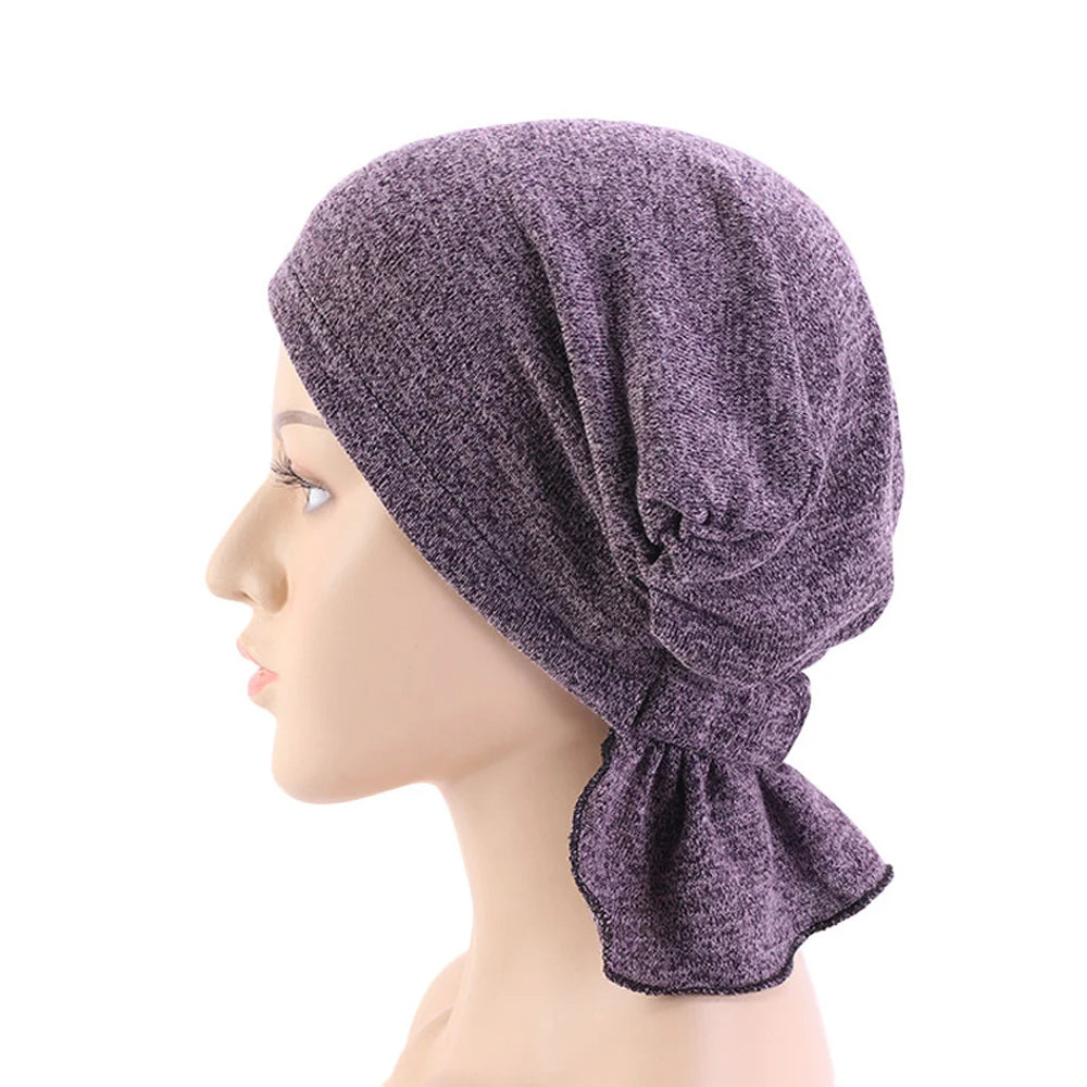 QINGYAN Solid Color Elegant Pleated Elastic Muslim Headscarf Cap for Women for Daily Use Factory Direct