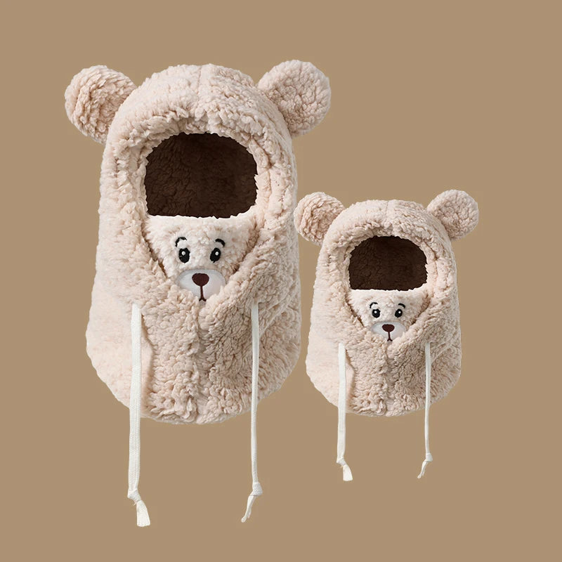 Fashion Fur Style Windproof Thermal Winter Ski Mask Cute Bear Girls Winter Hat for Women