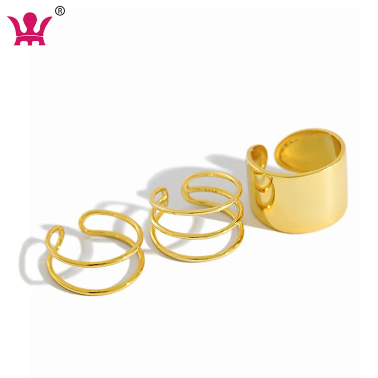 WMYDR339 Adjustable 18K Gold Plated Sterling Silver 925 Chunky Open Ring Set Women's Statement Stacking Golden Ring for Wedding