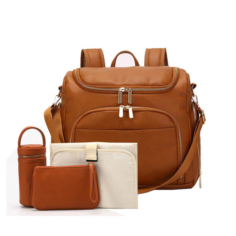 New Fashional Eco Friendly Multi-Function Waterproof Luxury Leather Mommy Nappy Baby Diaper Backpack Bags