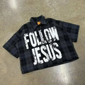 Custom Oversized Boxy Cropped Vintage Crack Printed Button-Up Mandarin Collar Smart Casual Flannel Shirt for Spring Breathable