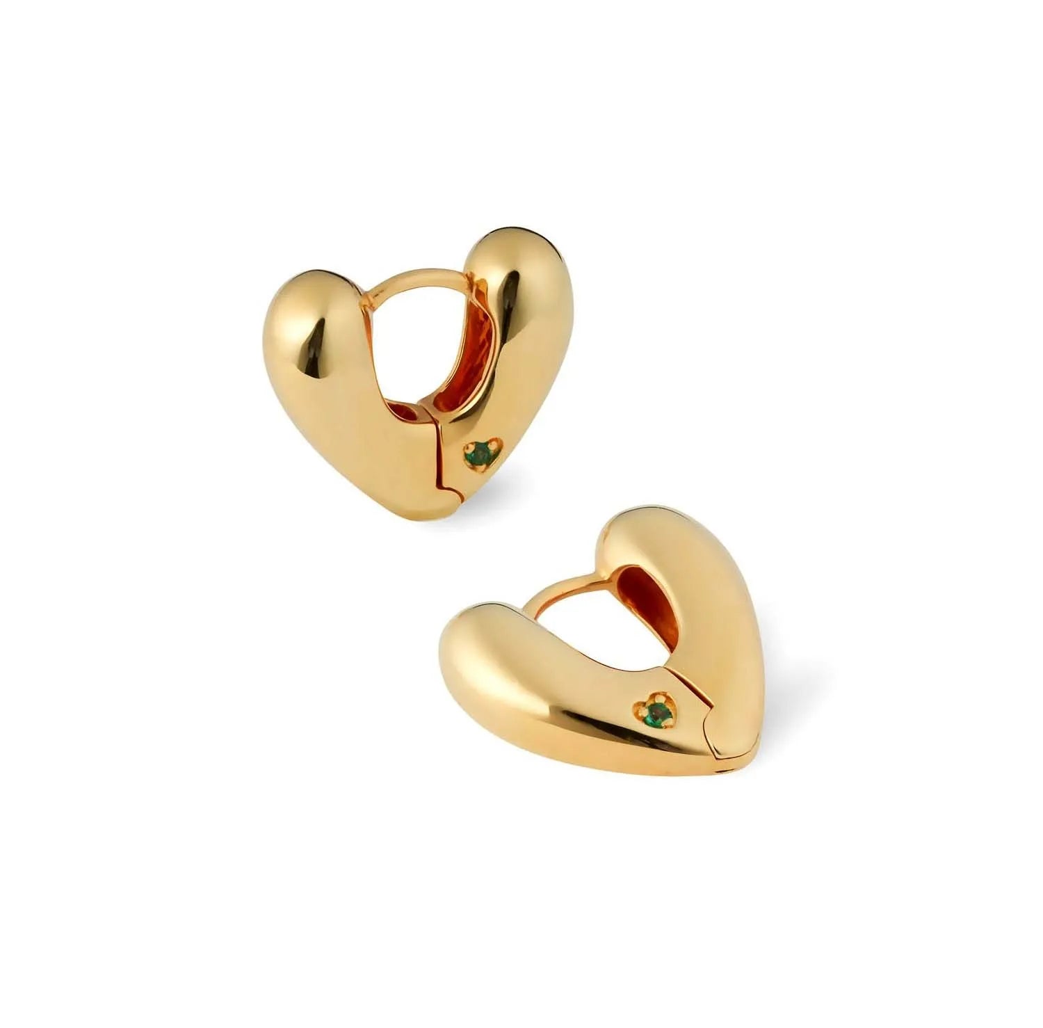 Milskye Modern Custom Fine Fashion for Women 925 Silver Heart Shaped Tiny Emerald Zircon Coloured Gemstone Hoop Earrings