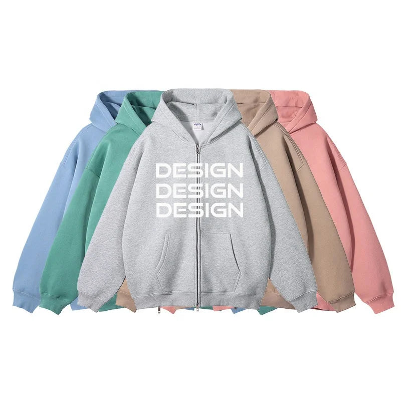 Luxury Quality Zipper up Hoodies Custom LOGO Streetwear Unisex Zipper Hoodies for Men Plain Heavyweight 500G Soft Hoodies