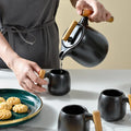 Nordic Designer Wood Handle Luxury Coffee Tea Cup Set Porcelain Cups Pots Stainless Steel Strainer Eco-Friendly 800ml Capacity