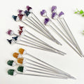 Wholesale Natural Rose Amethyst Flower Hairpin Rainbow Carved Fluorite Quartz Flower Hairpin for Gift