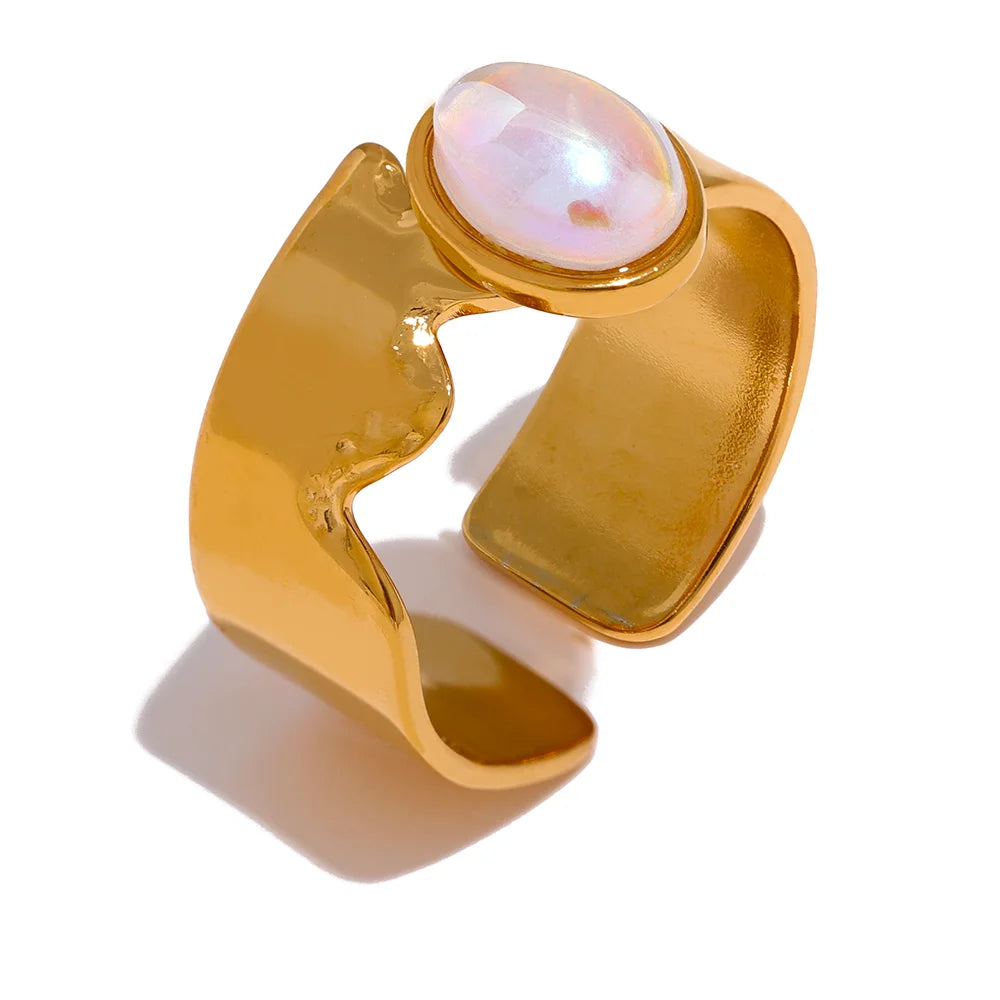 JINYOU 1303 Exquisite Artificial Gem 316L Stainless Steel Creative Minimalist Ring Temperament Fashion Women Gold Cast Jewelry MegaBDM