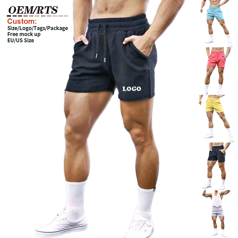 Mens Athletic Gym Shorts 5.5" Elastic Waist Thick Cotton Shorts Jogger Men Workout Short Pants Plain Cotton Polyester Shorts