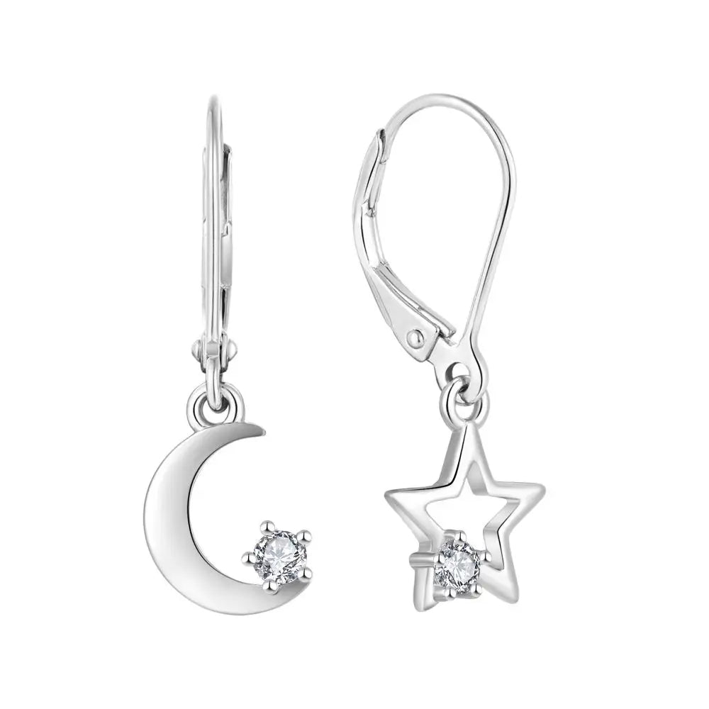 Fine Eight Pointed Star Earrings for Women 925 Sterling Silver Custom Moissanite Earrings Elegant Charm Small Moon Earrings