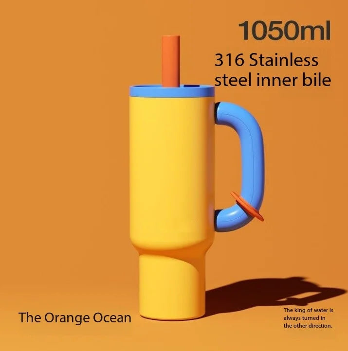 100% Leak Proof 1050ml Color New Design Thick Handle 304 Stainless Steel Detachable Straw Ice Cream Cup