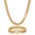 Men's Stainless Steel Cuban Link Necklace Gold Plated Hip Hop Style Miami Zircon Diamond Spring Buckle Fashionable Jewelry Gift