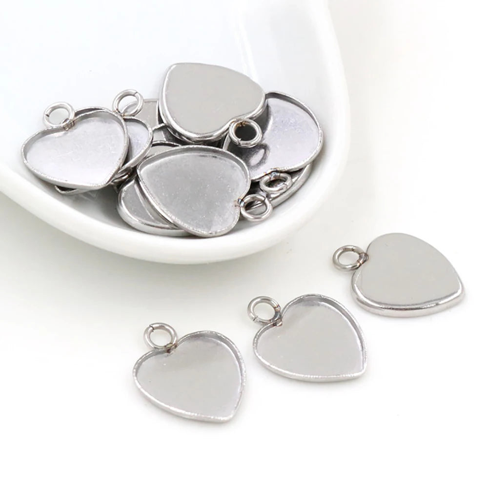12mm Heart Inner Size Stainless Steel Material Simple Style Cabochon Base Cameo Setting Charms Pendant Tray (T7-41)