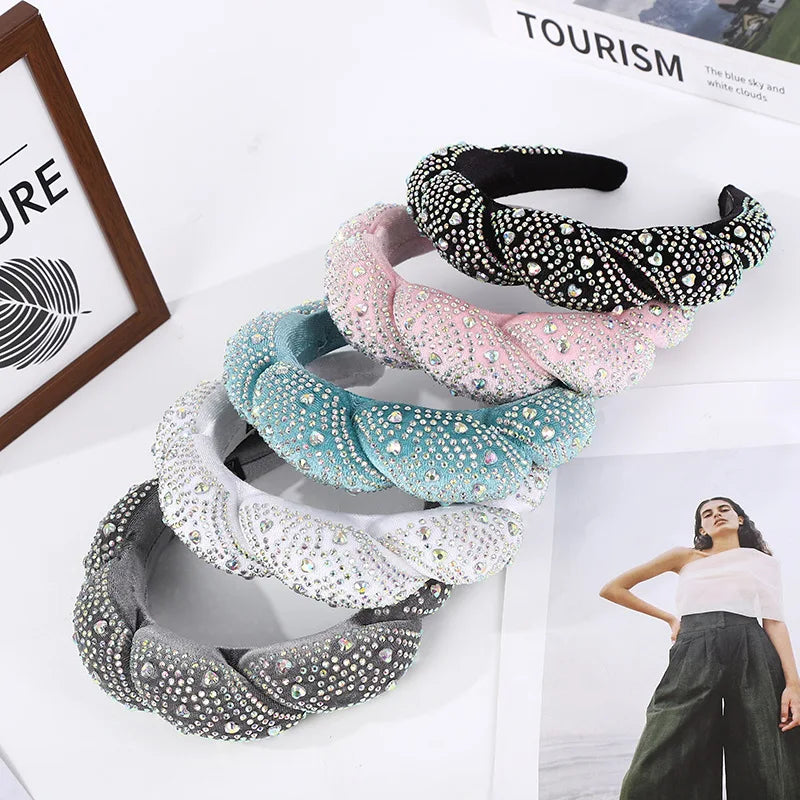 New Design Velvet Full Diamond Towel Custom Rhinestone Elegant Glitter Sweet Fashion Headbands