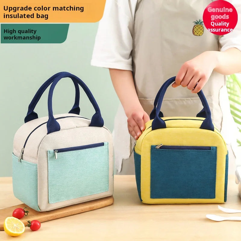 Insulated Lunch Bag Waterproof Bento Box Tote - Color Block Design Thickened Aluminum Foil for Thermal Retention