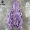 Manufacturer Custom High Weight Cropped Boxy Hoodie Cotton Blank Distressed Vintage Zip up Stone Acid Sun Fade Wash Hoodie