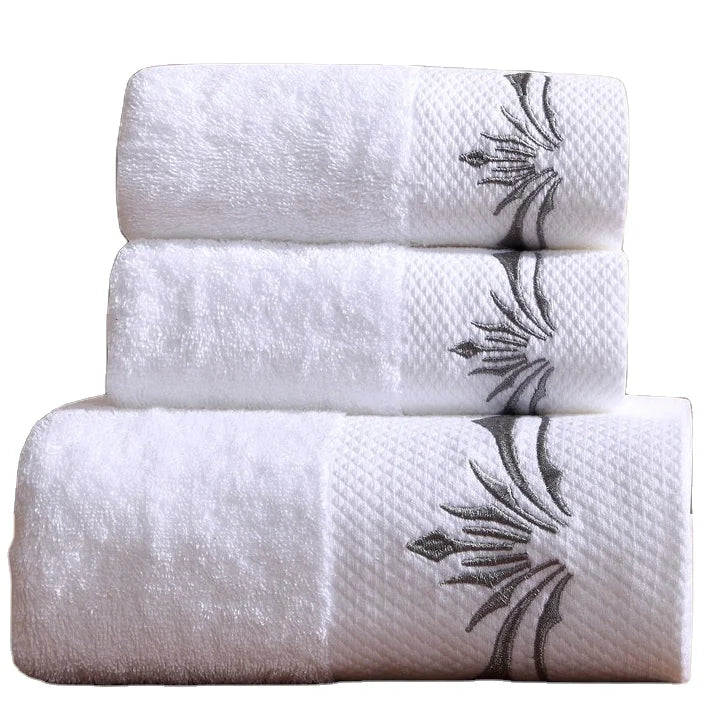 Luxury 5 Star Hotel White 100% Cotton Bath Face Hand Dobby Towels Set for Hotel Spa With Customized Logo