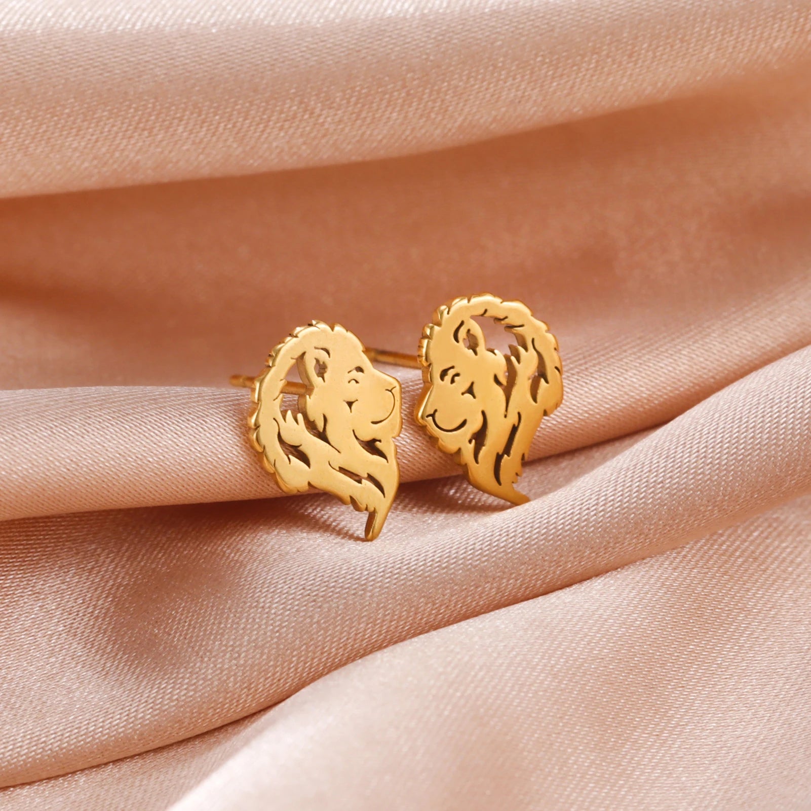 Myshape Mini Lion Stud Earring for Women Men Stainless Steel Gold Color Animal Ear Studs 2023 Punk Jewelry Valentine's Day Gift