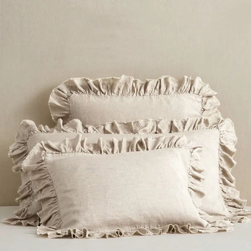 100% Linen Ruffle Pillow Sham Washed Soft Pillow Case With Envelope Closure/