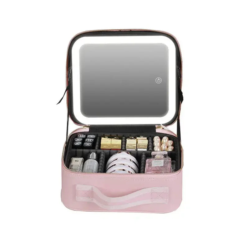 Portable Makeup Case Bag Mirror With Led Light Beauty Case Travel Make up Bag Mirror With Light Personal Logo