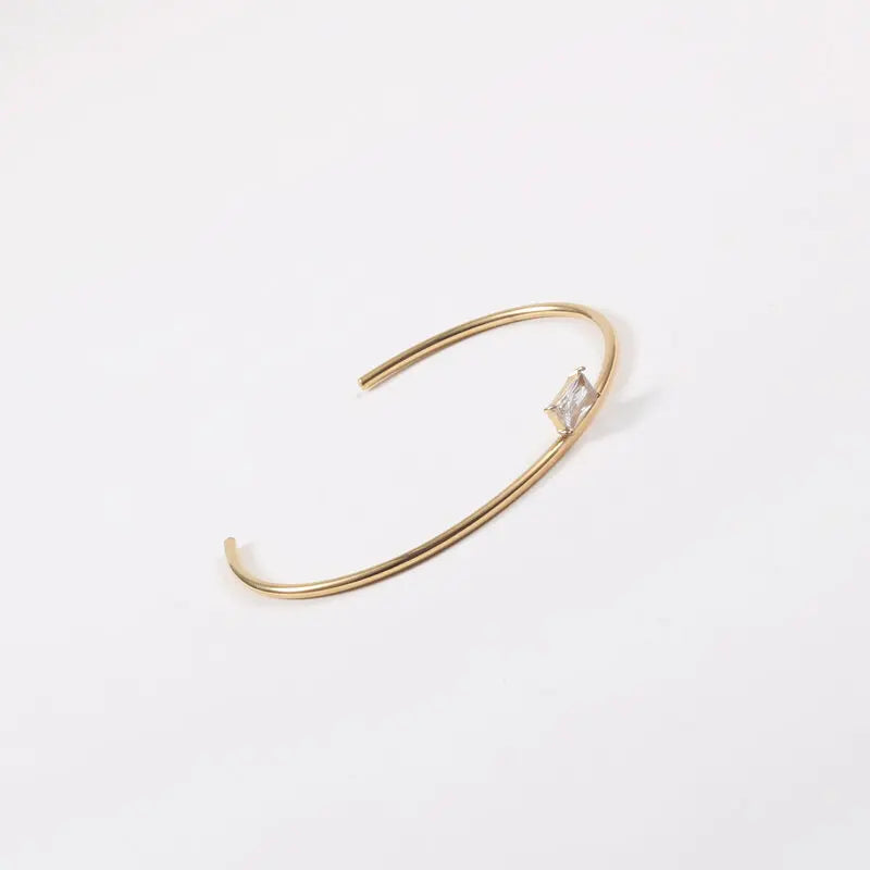 Fenny 18K PVD Gold Plated Wholesale Tarnish Free Rectangle Clear Crystal Cuff Stainless Steel Bracelet Jewelry for Women