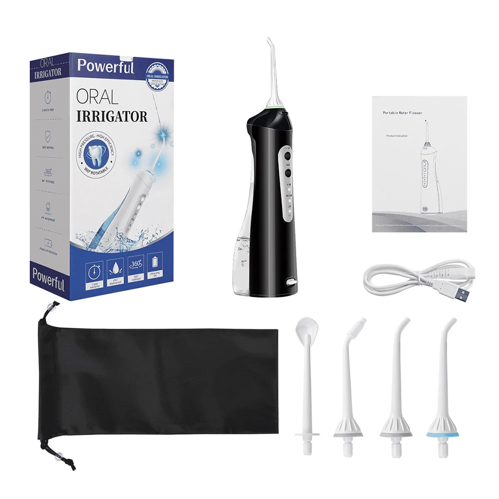 Water Flosser Teeth Cleaner Tools 200ML Water Tank Portable Oral Irrigator Kit 4 Nozzles Dental Flosser 3 Modes Home Travel Use