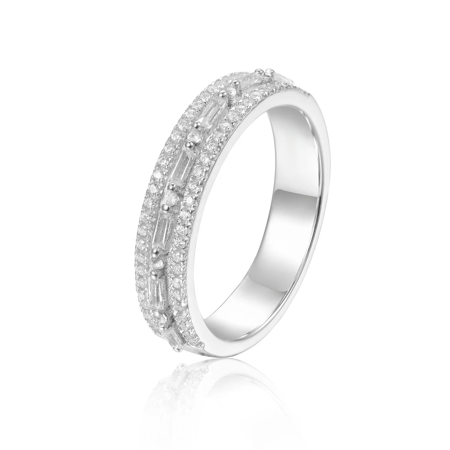 Abiding Jewelry Wholesale Price Jewellery Rhodium Plated Baguette Cut Diamond Eternity Ring Band for Women