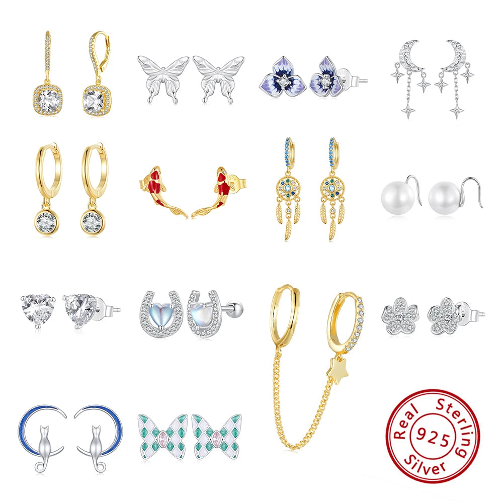 Trendy Custom Material Fashion Designs Women Jewelry Zircon 925 Sterling Silver Gold Plated Earring Other Style Earrings Set