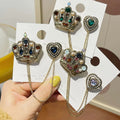 Vintage Metal Heart Brooch Suit Stud Lapel Pin Rhinestone Crystal Crown Hanging Chain Brooch Unisex