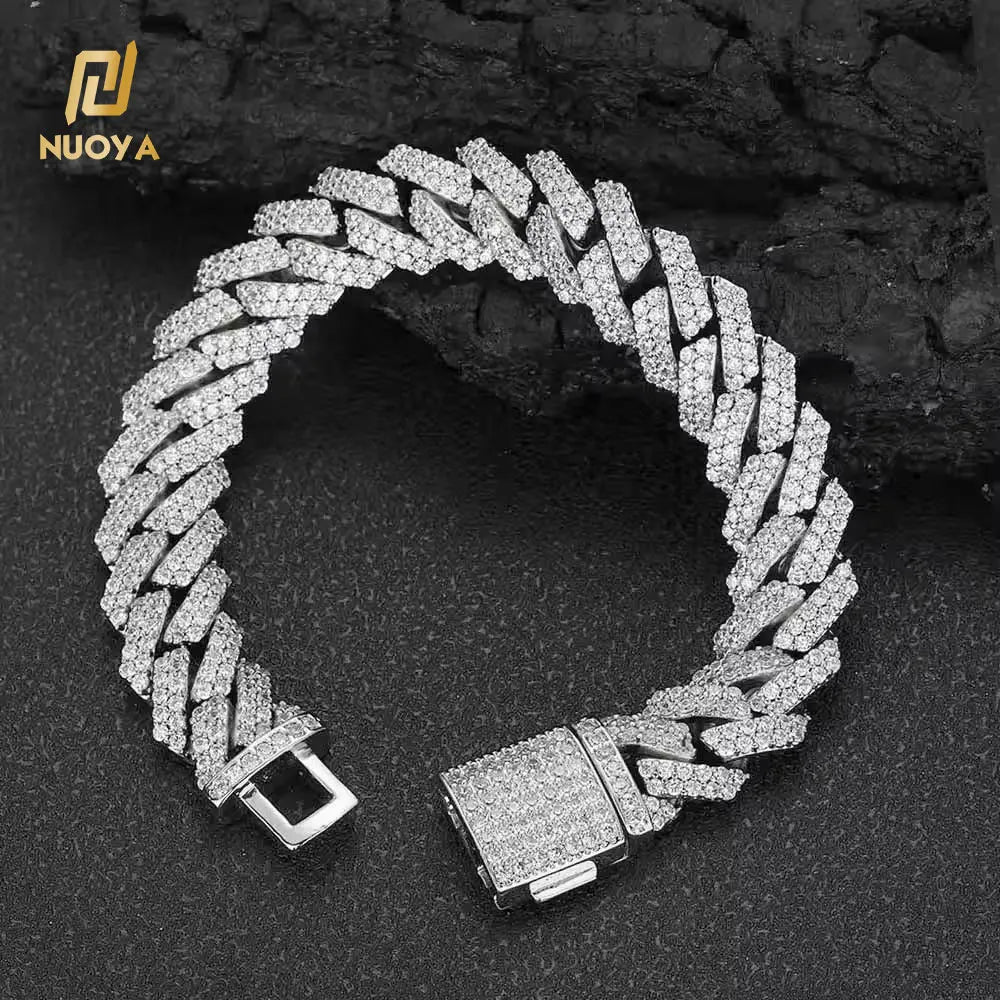 Hip Hop Jewelry 12mm Diamond Cuban Chain Bracelet Silver Plated Brass With Iced Out Zircon Cuban Link Chain Bracelet for Women