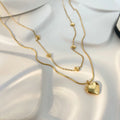 Trendy Love Double Layer Necklace 18k Gold Plated Snake Chain Heart Shaped Pendant Collar Chain Titanium Steel Necklace