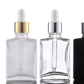 Clear Black Glass Essential Oil Pump Spray Bottles 15ml 30ml 100ml Perfume Square Rectangle Glass Dropper Screen Printing Carton