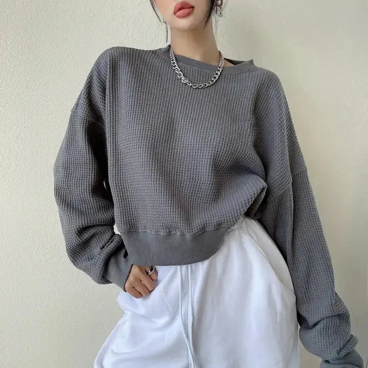 Wholesale Women's Clothing Sweater Space Cotton Crew Neck Pullover Cropped Hoodie Custom Women Sweatshirts