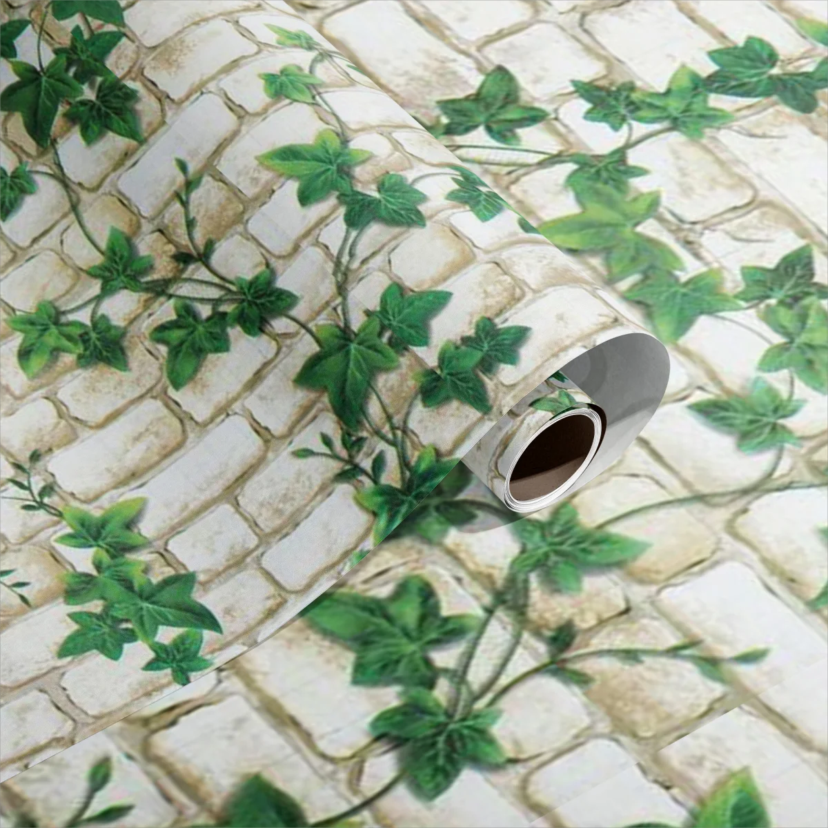 China PVC Vinyl Designs Home Wallpaper Peel & Stick Wallcoverings for Decorative Use Brick and Leaves