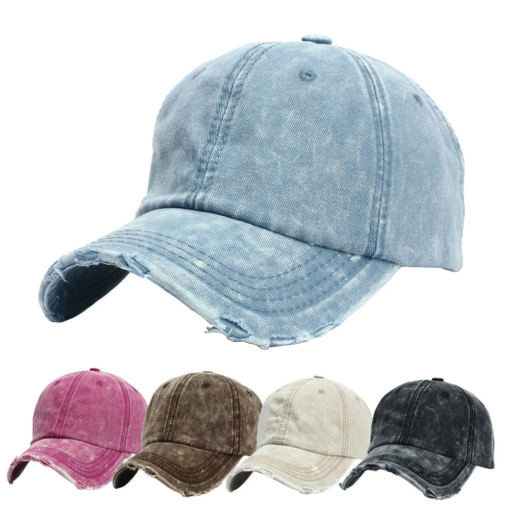 Simple Plain Hat Washed Distressed Cotton Dad Hat Baseball Cap Adjustable Polo Trucker Unisex Customizable Embroidery