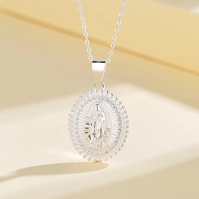 AAA Cubic Zirconia Micro Inlay Religious Sculpture Stainless Steel S925 Sterling Silver Necklace Moissanite Diamond Inlay Chain