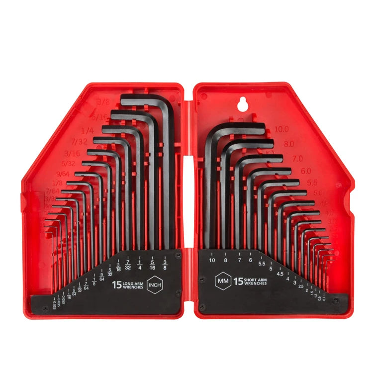 YUHANG 30-Piece Carbon Steel Allen Wrench Set Metric SAE (0.028-3/8 In. 1.27-10 Mm) Long Short Hex Key for DIY OEM Customization