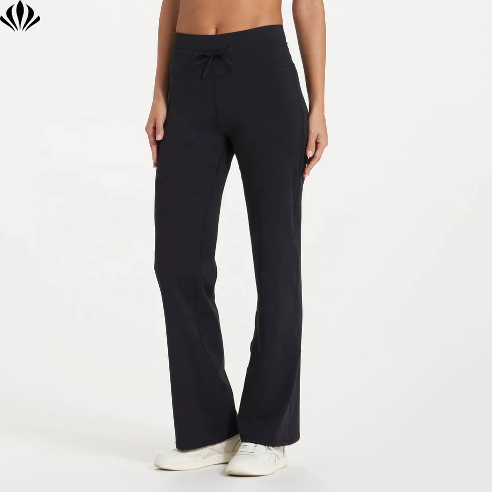 Latest Design Womens Four Way Stretch Full Length High Waist Wide Pants for Ladies