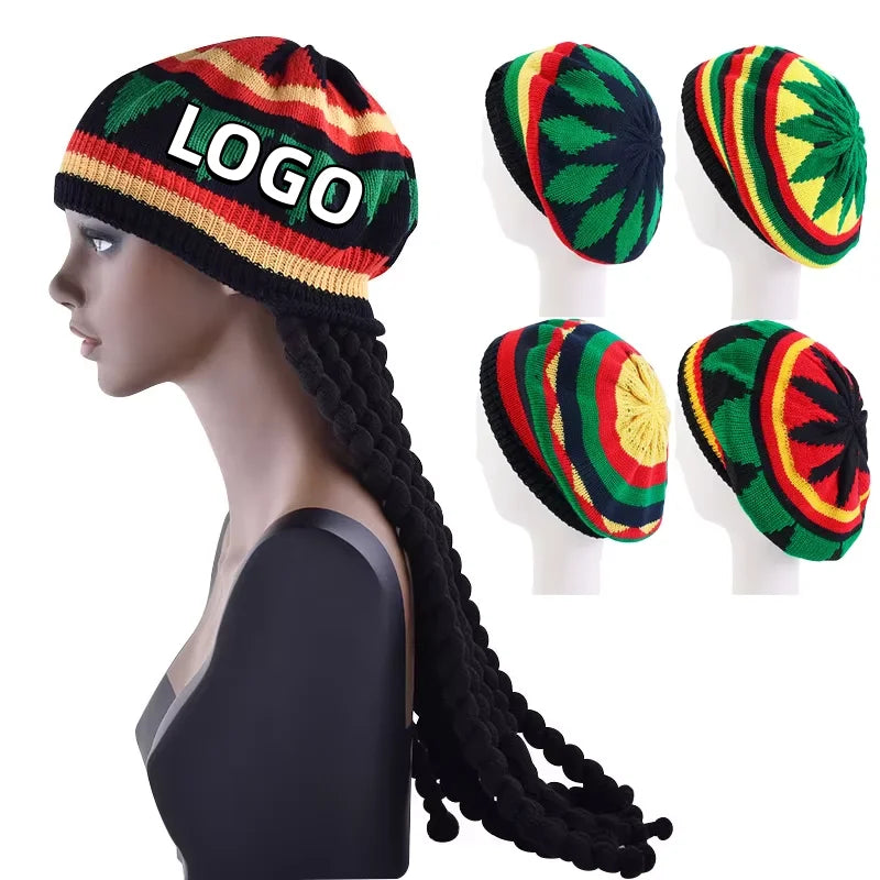 Wholesale Reggae Crochet Jamaican Rasta Beanie Hat With Dreads Dreadlock Long Black Wig Hair