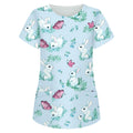 Hot Womens Easter Scrub Tops Short Sleeve V Neck Pocket Workwear Cartoon Bunny Egg Kindergarten Teachers Nursing Uniform Shirt