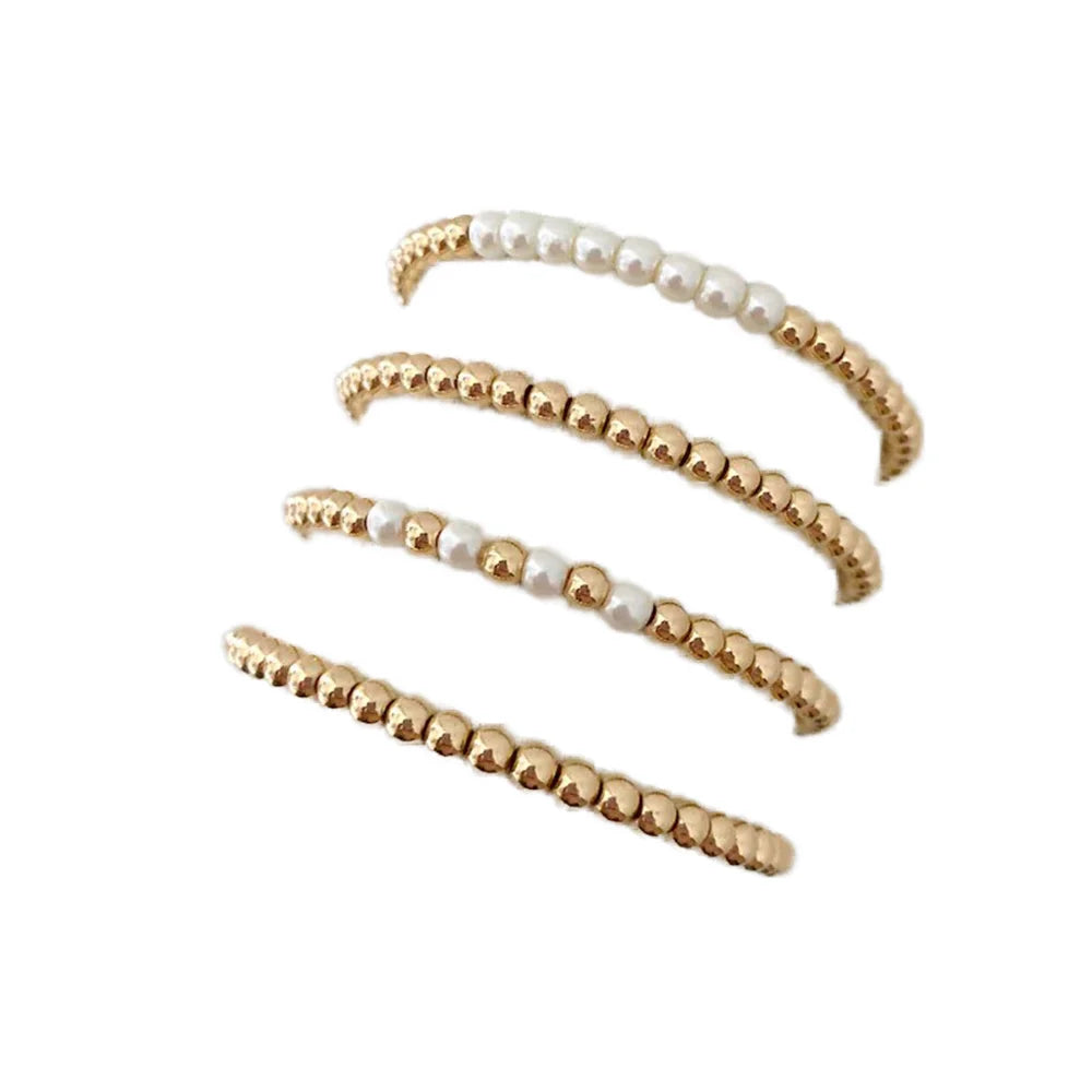 Go2boho 4pcs Gold Plated Beaded Bracelet Set Faux Pearl Stackable Minimalist Bangle Religious Mainly Copper for Women's Gift