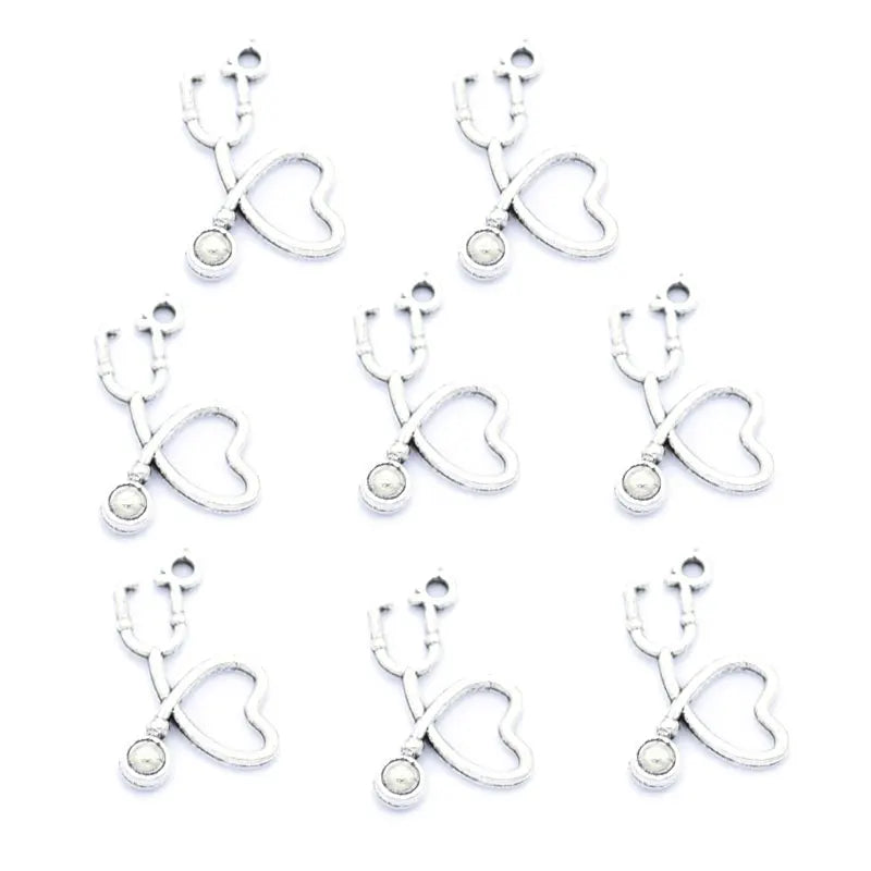 Antique Silver Color Stethoscope Charms Metal Pendants Jewelry Making Accessories 21*14mm J419