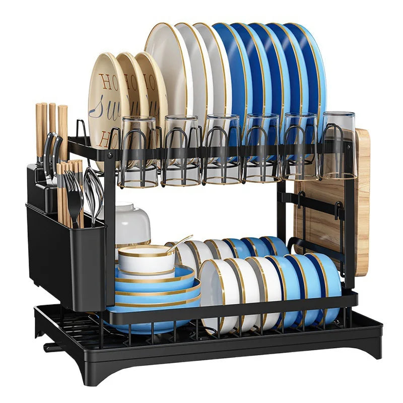 Kitchen Dish Storage Rack Household Drain Rack Bowl Rack Double Layer White Countertop Storage