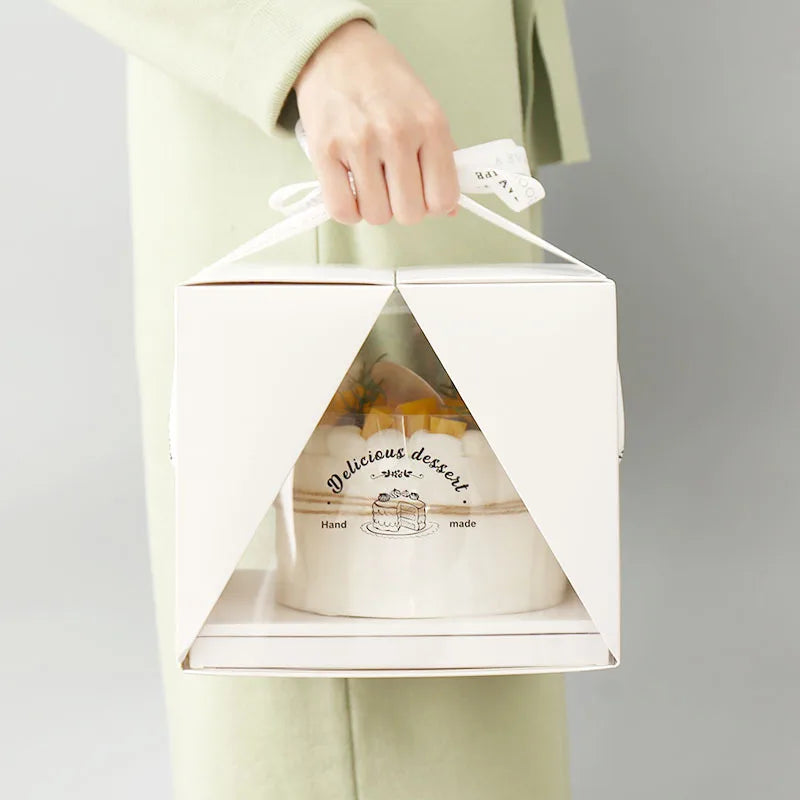 Stock Portable Transparent Cake Box 4" 6" 8" Birthday Cake Dessert Package with Ribbon and Board